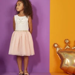 Robe de cérémonie avec cape en tulle effet ailes pailletées pour fille