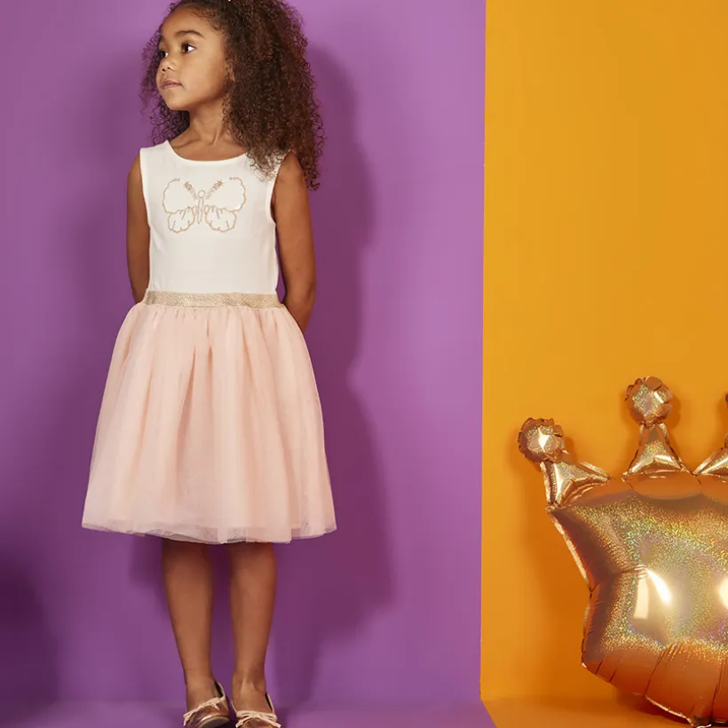 Robe de cérémonie avec cape en tulle effet ailes pailletées pour fille