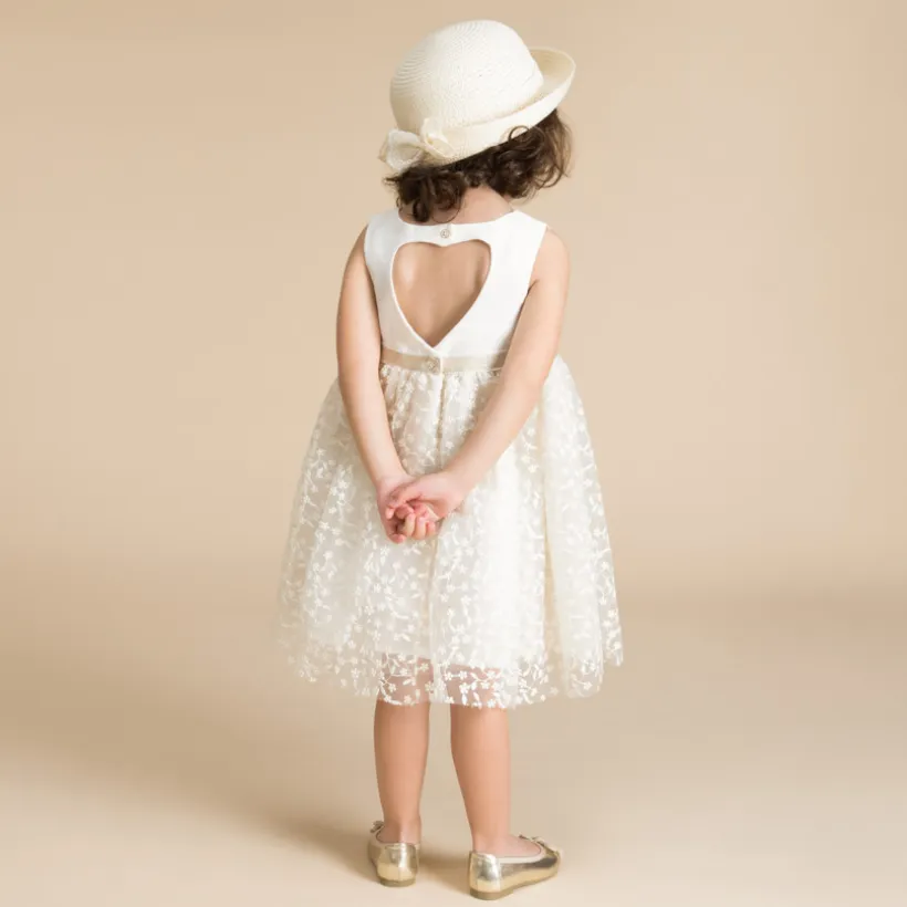 Robe de cérémonie bi-matière à dos ajouré cœur pour bébé fille