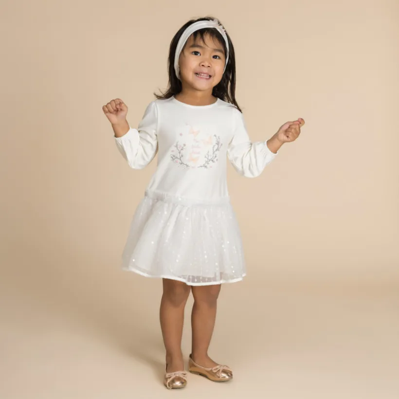 Robe de cérémonie bi-matière effet 2 en 1 pour bébé fille