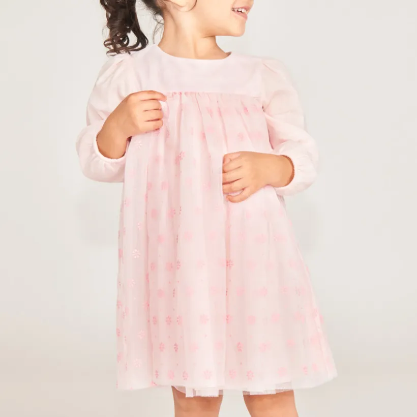 Robe de cérémonie bi-matière imprimé fleurs pour bébé fille
