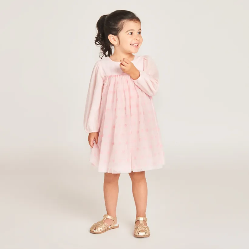 Robe de cérémonie bi-matière imprimé fleurs pour bébé fille