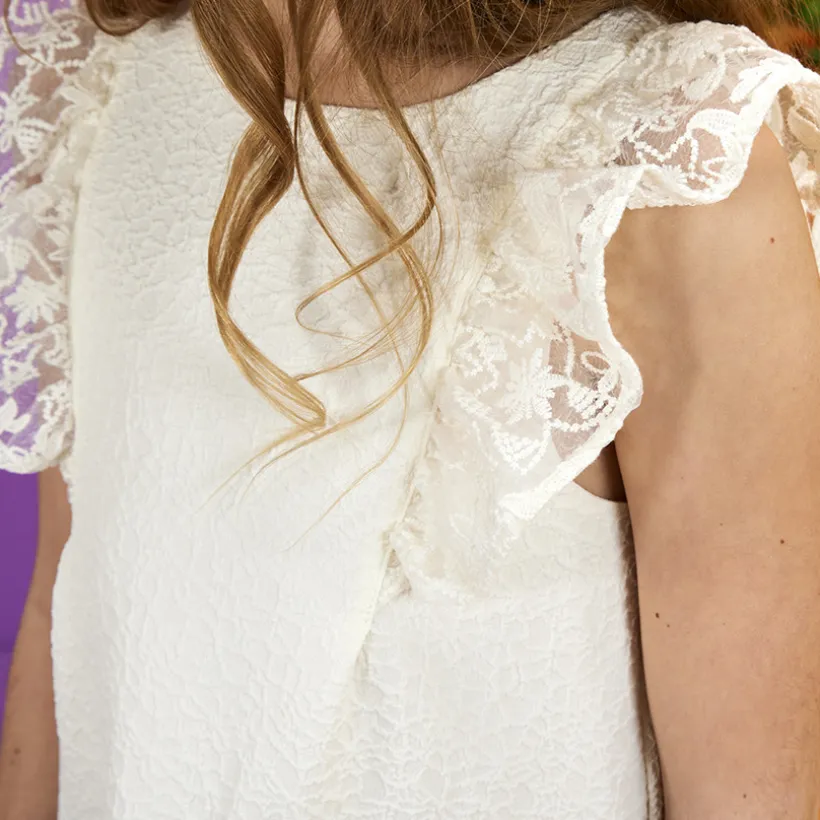Robe de cérémonie en jacquard avec manches brodées pour fille