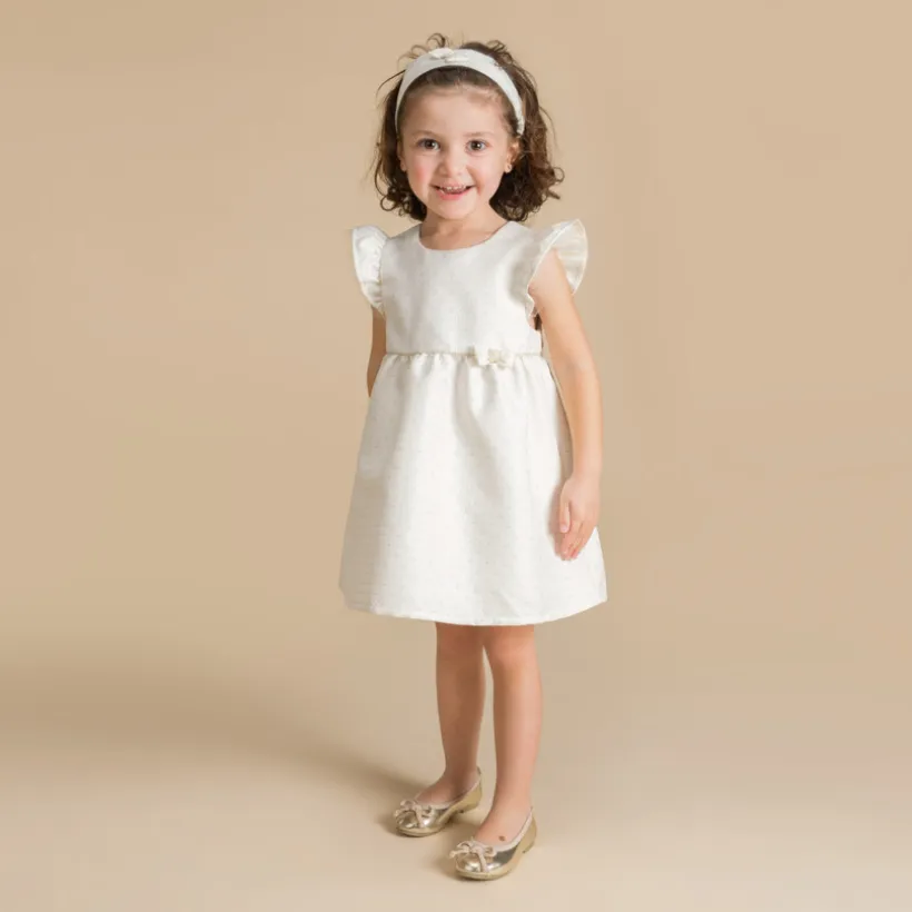 Robe de cérémonie en jacquard fleuri + bandeau pour bébé fille