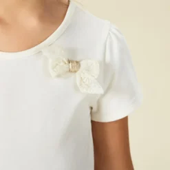 Robe de cérémonie manches courtes effet 2 en 1 en tulle brodé pour fille