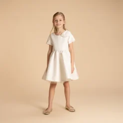 Robe de cérémonie manches courtes en jacquard fleuri pour fille