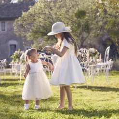 Robe de cérémonie manches courtes en jacquard fleuri pour fille