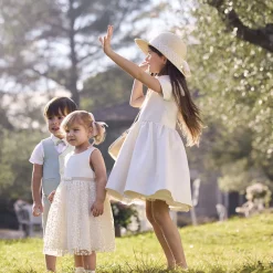 Robe de cérémonie manches courtes en jacquard fleuri pour fille