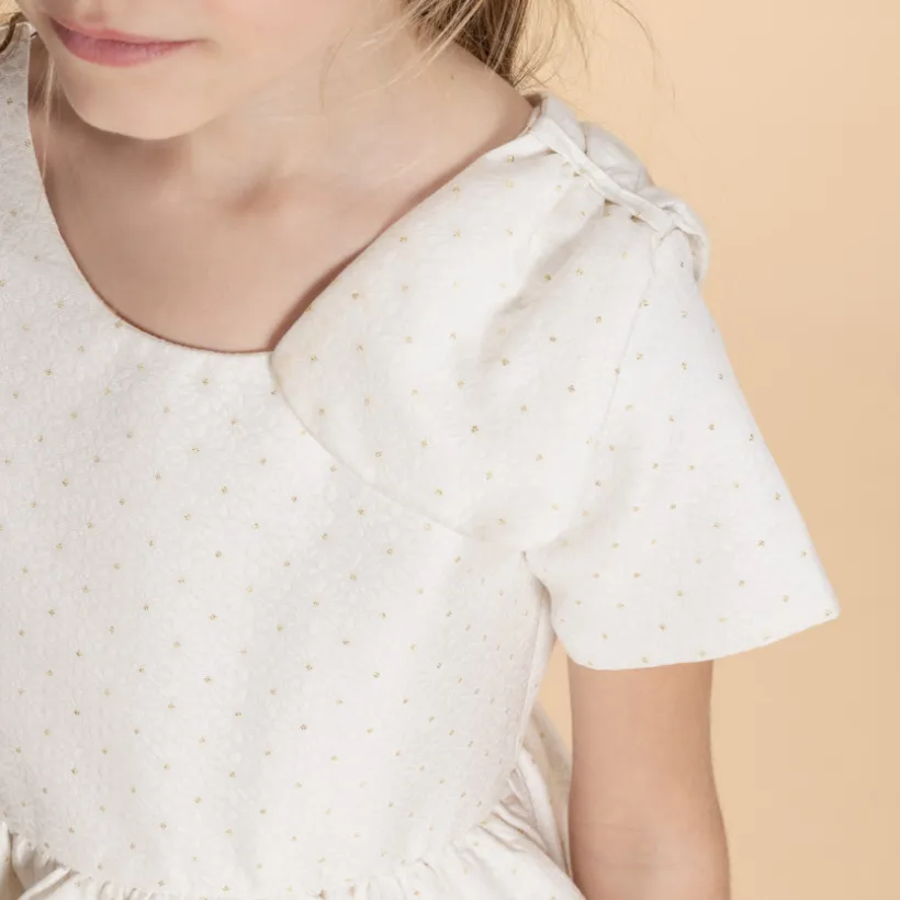 Robe de cérémonie manches courtes en jacquard fleuri pour fille