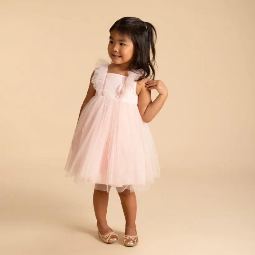 Robe de cérémonie volantée en tulle à croisillons pour bébé fille