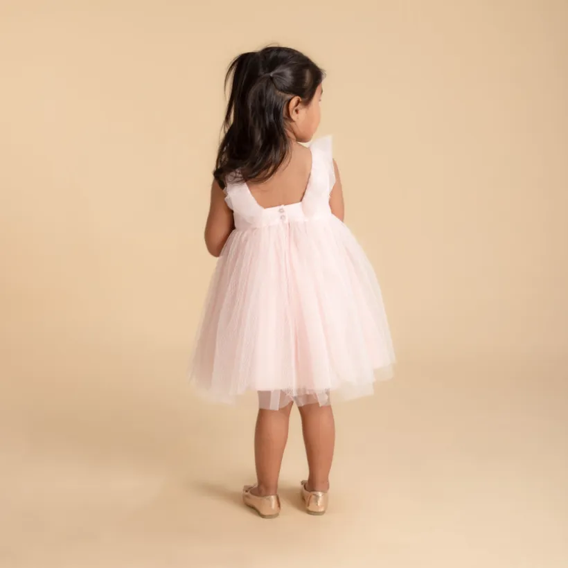 Robe de cérémonie volantée en tulle à croisillons pour bébé fille
