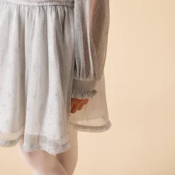 Robe de fête argentée à manches longues bouffantes pour fille