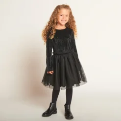 Robe de fête bi-matière effet 2 en 1 fantaisie pour fille