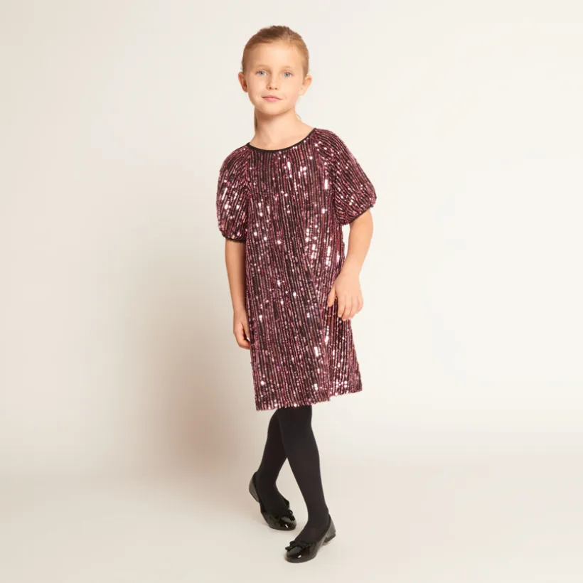 Robe de fête en sequins rose pour fille