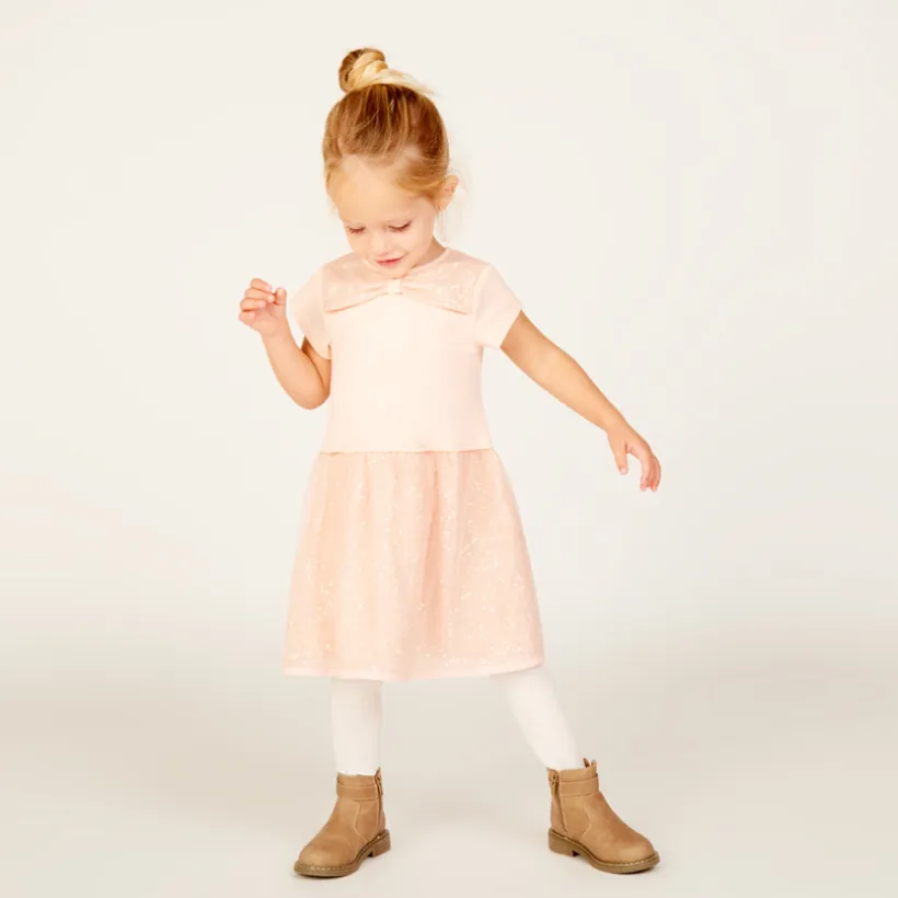 Robe de fête manches courtes effet 2 en 1 pour bébé fille