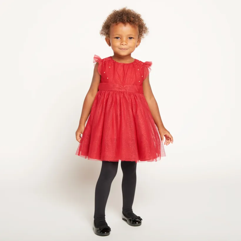 Robe de fête manches courtes en tulle pailleté pour bébé fille