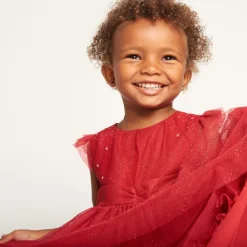 Robe de fête manches courtes en tulle pailleté pour bébé fille