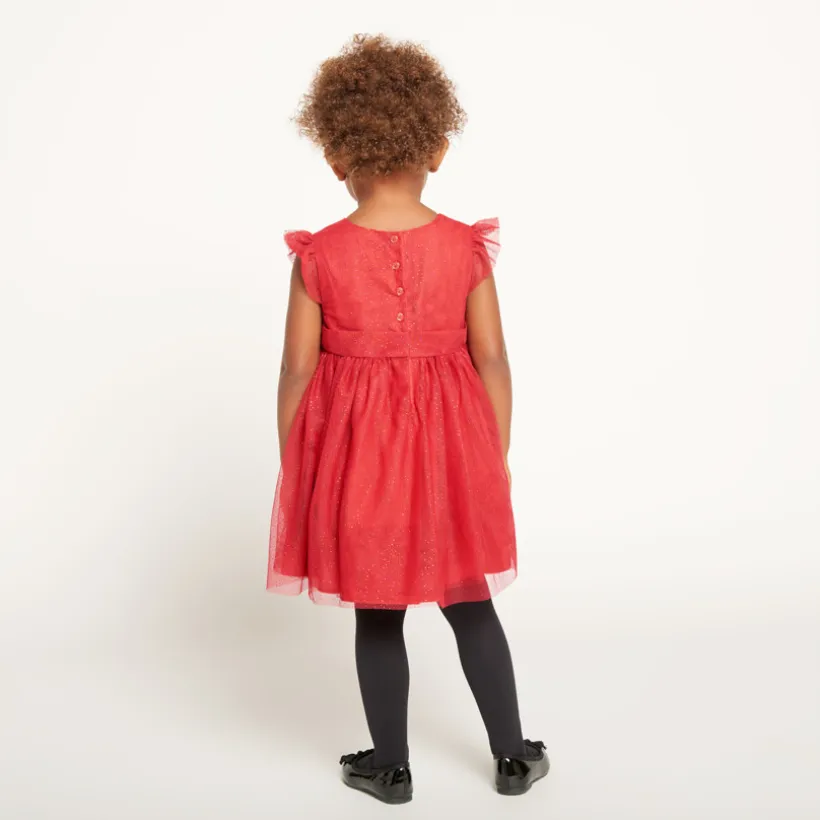 Robe de fête manches courtes en tulle pailleté pour bébé fille
