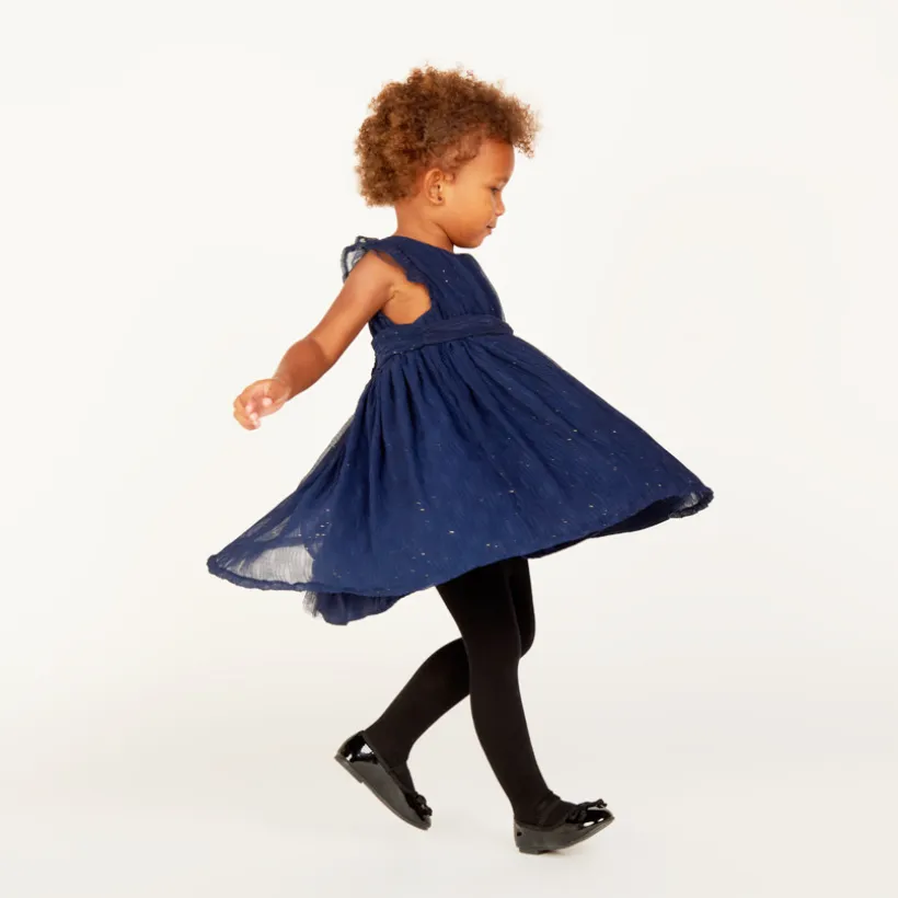Robe de fête manches courtes en crêpe pailletée pour bébé fille