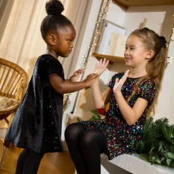 Robe de fête manches courtes en velours pailleté pour bébé fille