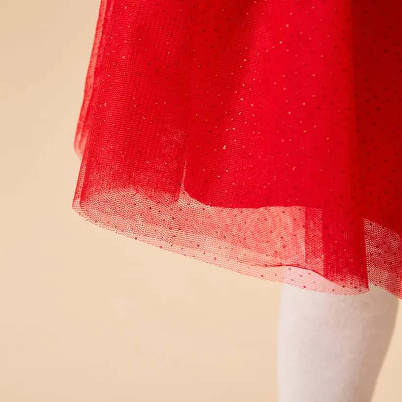 Robe de fête manches longues effet 2 en 1 bi-matière pour bébé fille