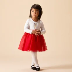 Robe de fête manches longues effet 2 en 1 bi-matière pour bébé fille