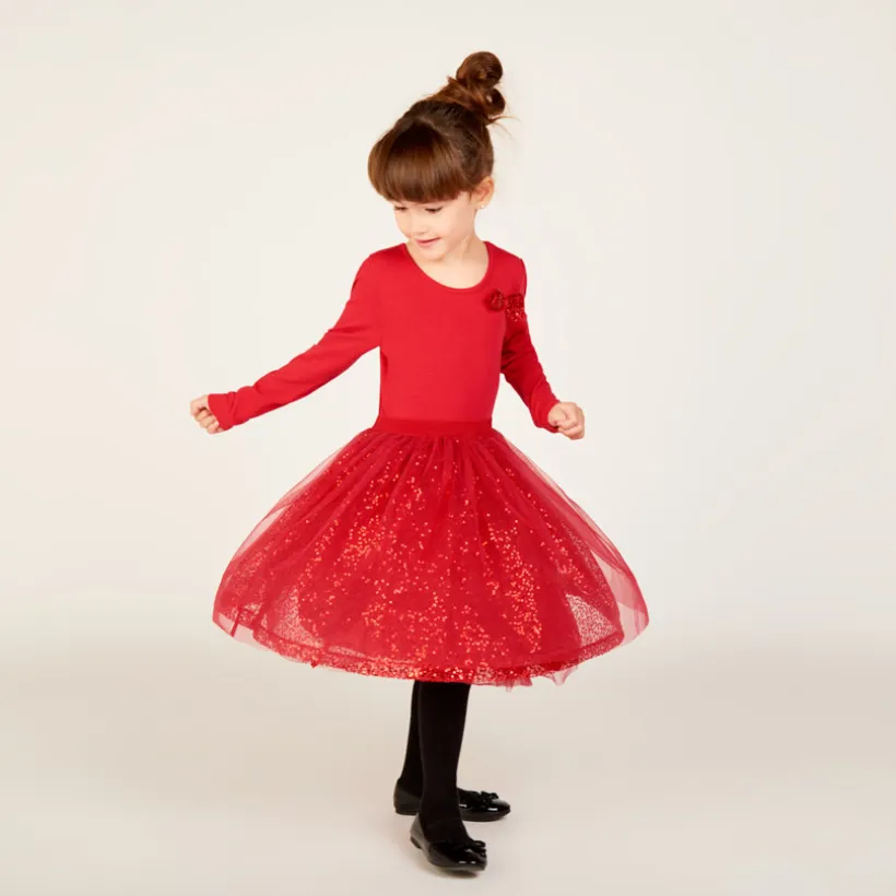 Robe de fête manches longues effet 2 en 1 à sequins pour fille