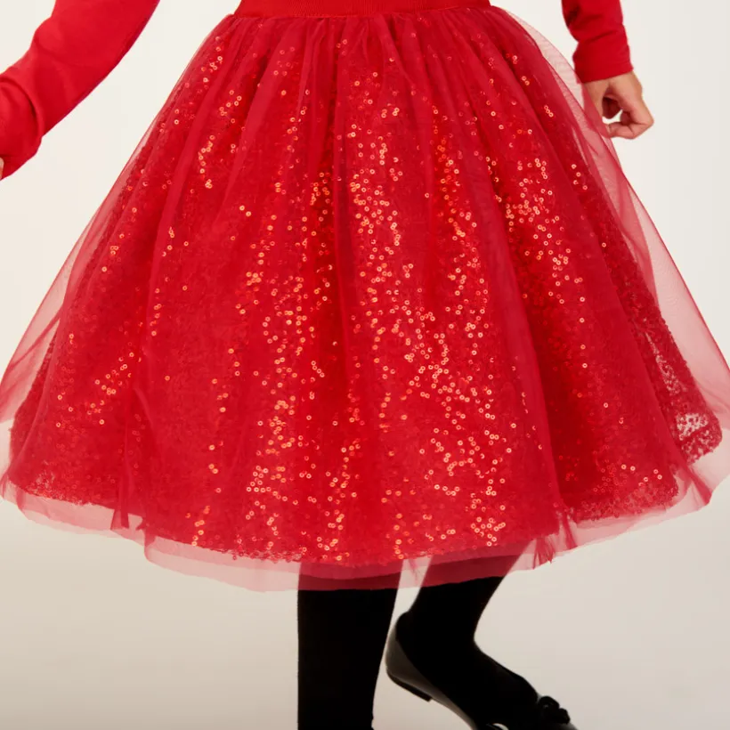 Robe de fête manches longues effet 2 en 1 à sequins pour fille