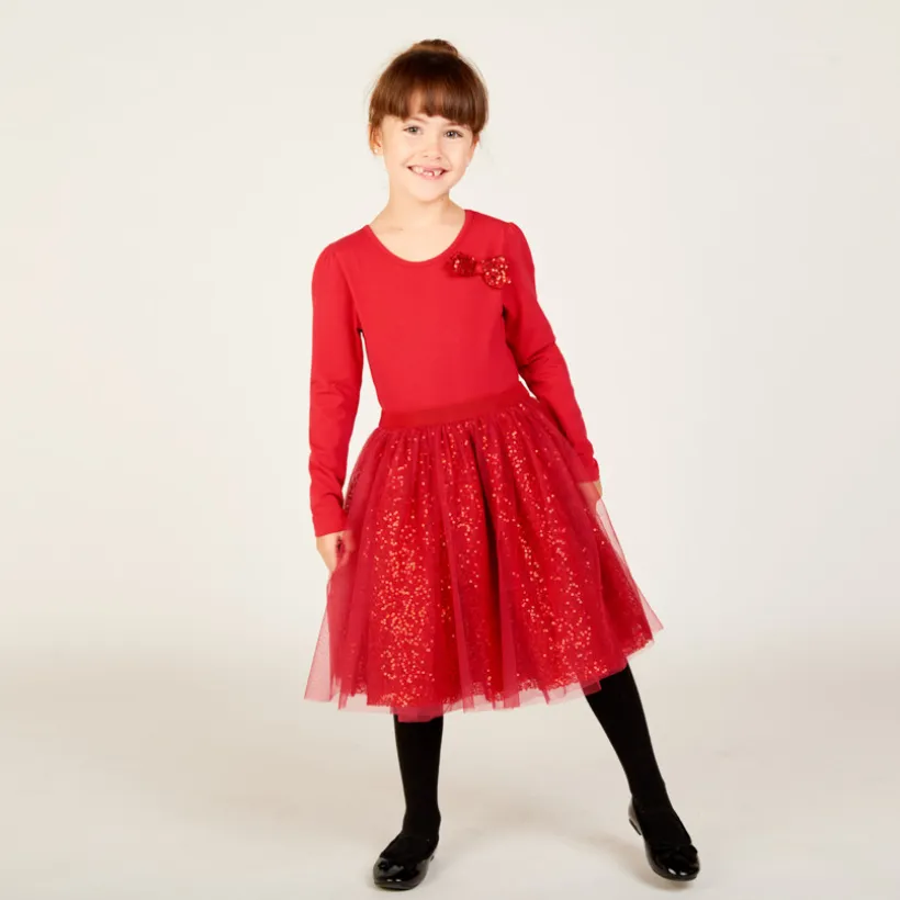 Robe de fête manches longues effet 2 en 1 à sequins pour fille