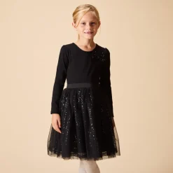 Robe de fête manches longues effet 2 en 1 à sequins pour fille