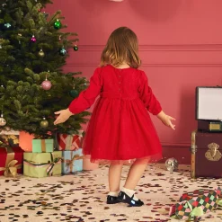 Robe de fête manches longues en tulle pailleté pour bébé fille