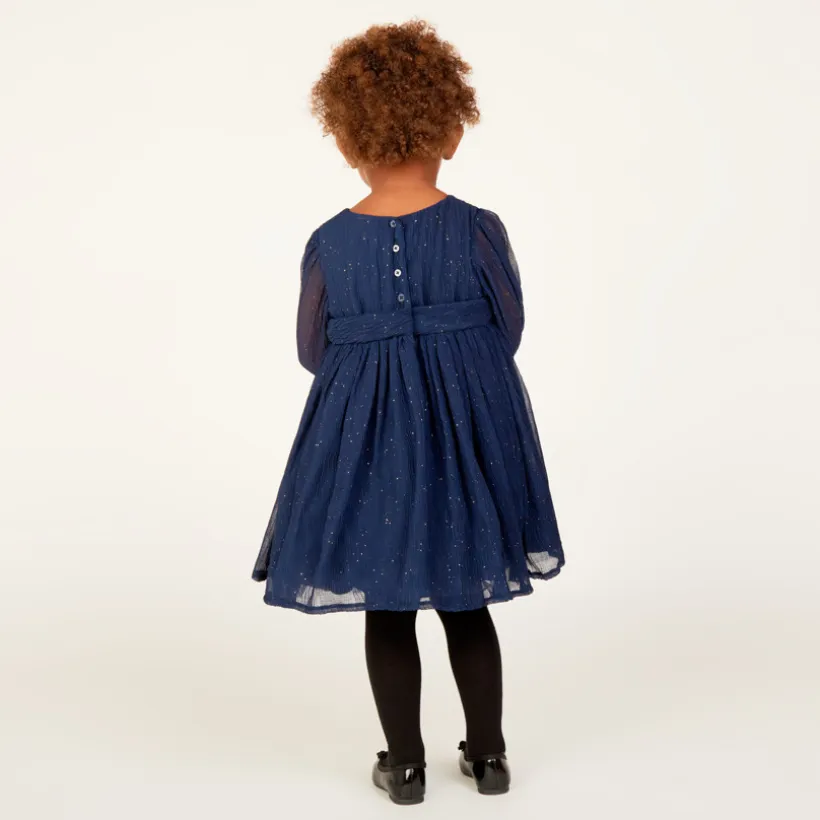 Robe de fête manches longues en crêpe pailletée pour bébé fille