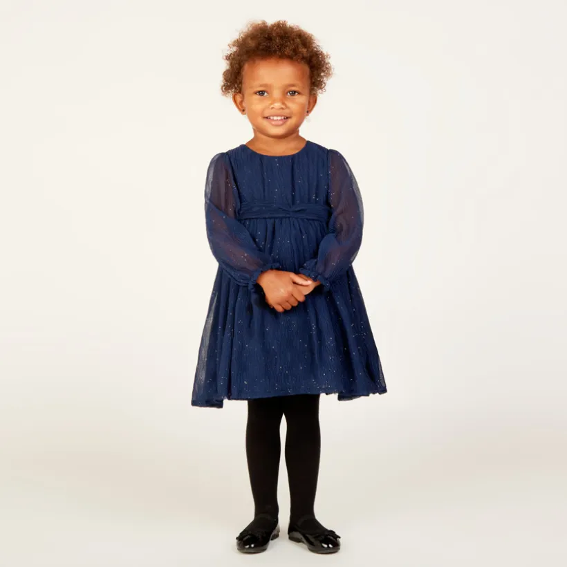 Robe de fête manches longues en crêpe pailletée pour bébé fille
