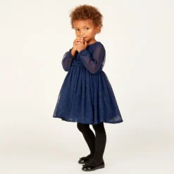 Robe de fête manches longues en crêpe pailletée pour bébé fille