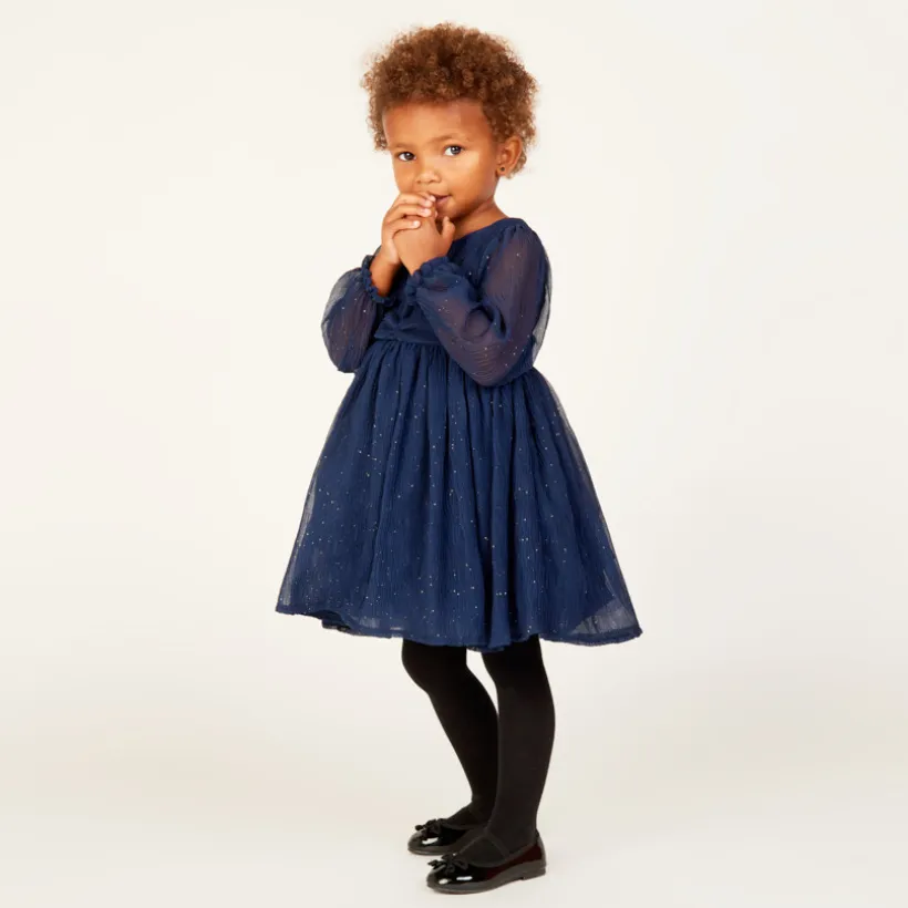 Robe de fête manches longues en crêpe pailletée pour bébé fille