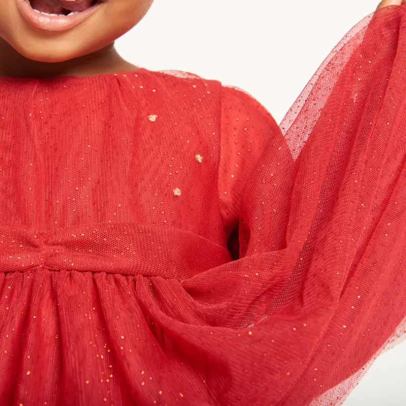 Robe de fête manches longues en tulle pailleté pour bébé fille