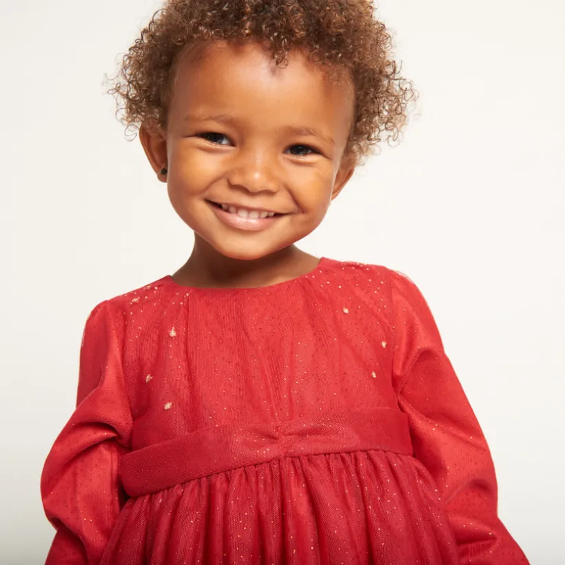 Robe de fête manches longues en tulle pailleté pour bébé fille