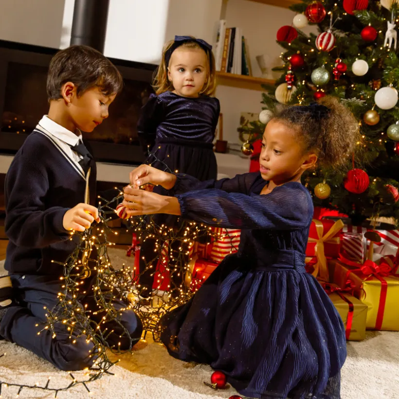 Robe de fête manches longues en crêpe pailletée pour fille