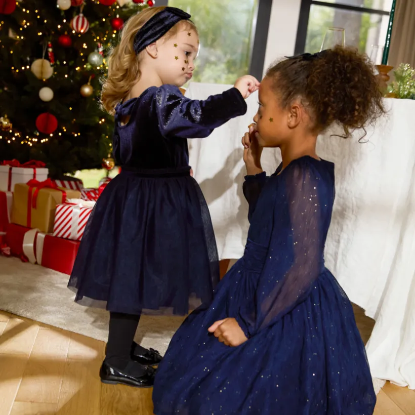 Robe de fête manches longues en crêpe pailletée pour fille