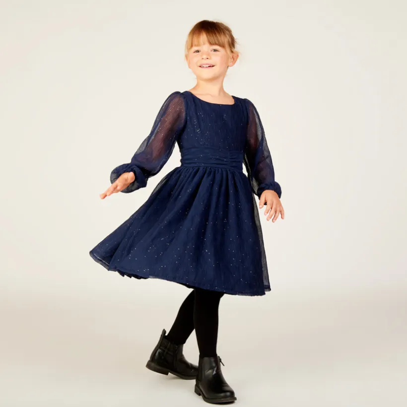 Robe de fête manches longues en crêpe pailletée pour fille