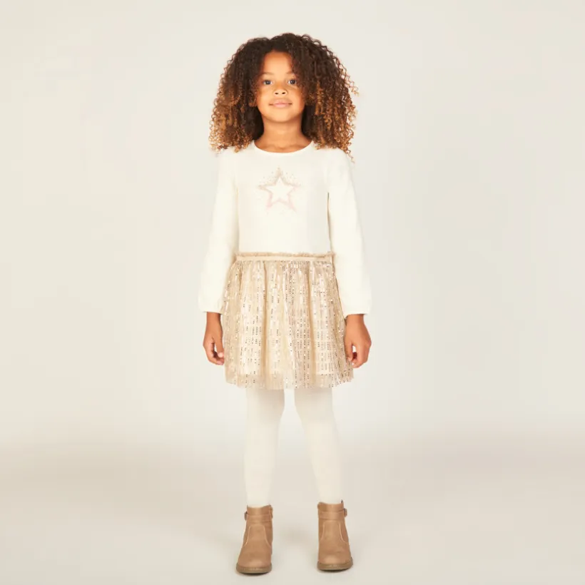 Robe de fête manches longues scintillante effet 2 en 1 pour fille