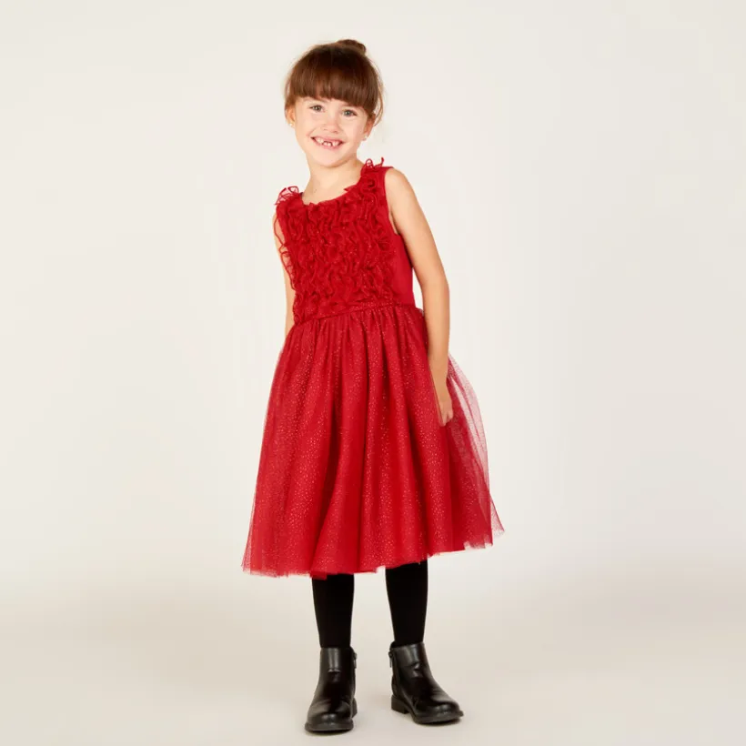Robe de fête sans manches à froufrous pailletés pour fille