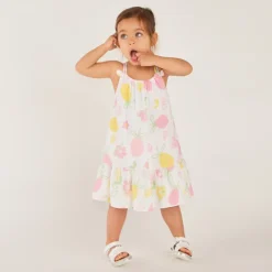 Robe à doubles bretelles imprimé citrons all-over pour bébé fille
