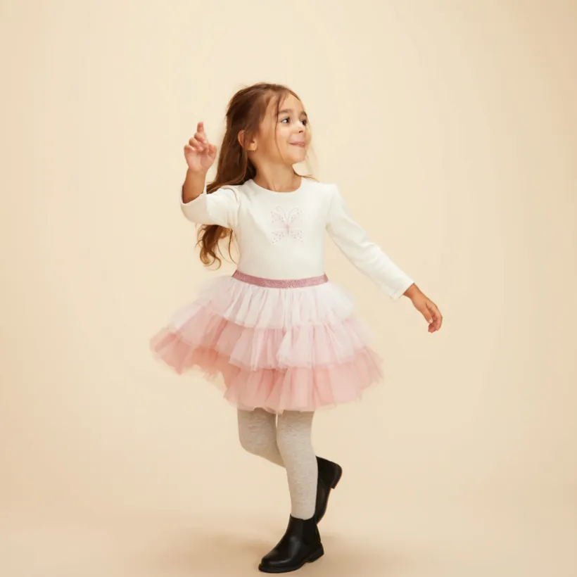 Robe effet 2 en 1 avec jupon en tulle pour bébé fille