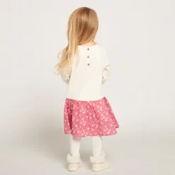 Robe effet 2 en 1 bi-matière à fleurs pour bébé fille