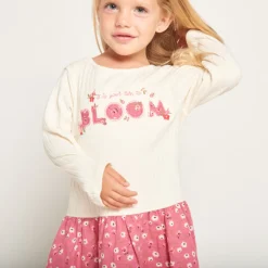 Robe effet 2 en 1 bi-matière à fleurs pour bébé fille
