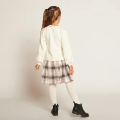 Robe effet 2 en 1 bi-matière motifs carreaux pour fille