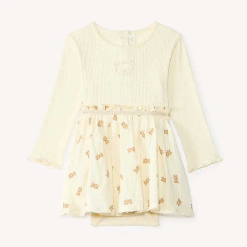 Robe effet 2 en 1 imprimé oursons pour bébé fille