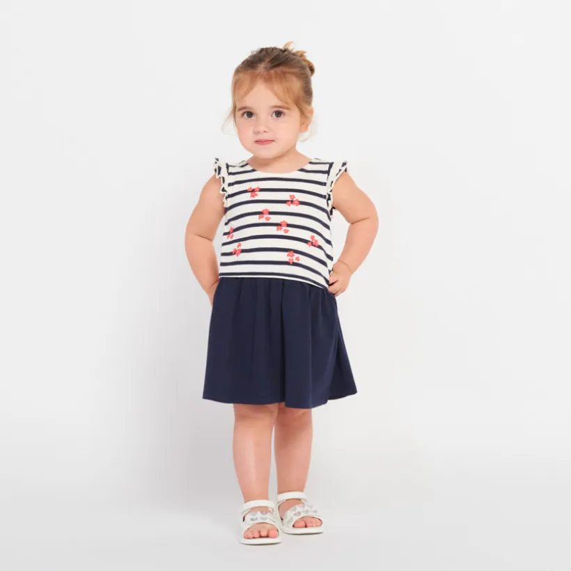 Robe effet 2 en 1 rayée et printée pour bébé fille