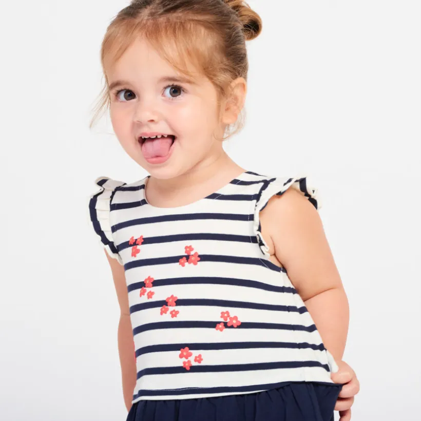 Robe effet 2 en 1 rayée et printée pour bébé fille